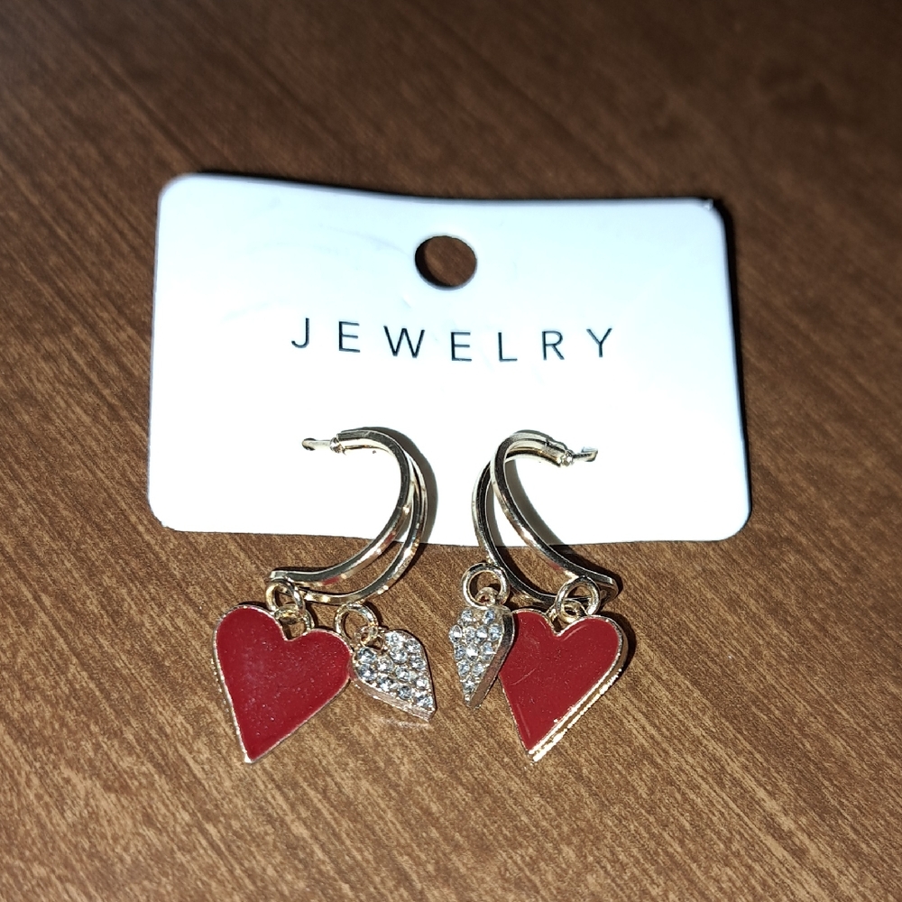 FLASH SALE Gold and Red Heart Earrings/ BUNDLE ONLY